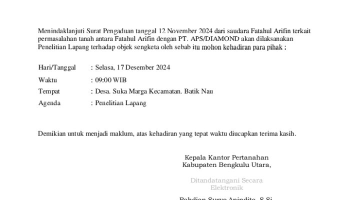 Konflik Lahan Warga vs APS Berlanjut, BPN BU “Turun Gunung”